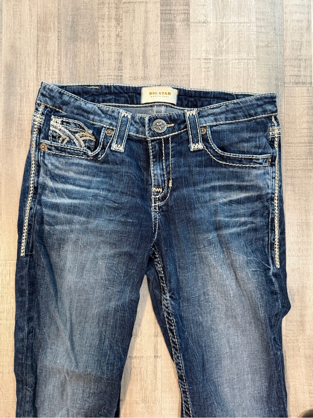 Big Star Maddie Boot Jeans Women’s 27L Dark Wash Bootcut Thick Stitch Y2K